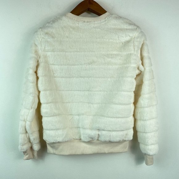 Crave Fame Juniors Womens XS Ivory White Comfy Faux Fur Sweatshirt NWT AH38 - Picture 5 of 6
